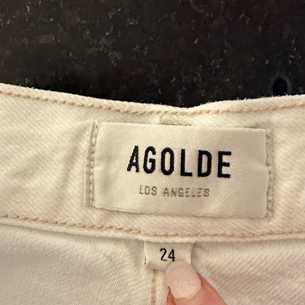 AGOLDE Riley White High Rise Distressed Button Fly Straight Crop Jeans Waist 24 - Picture 3 of 14